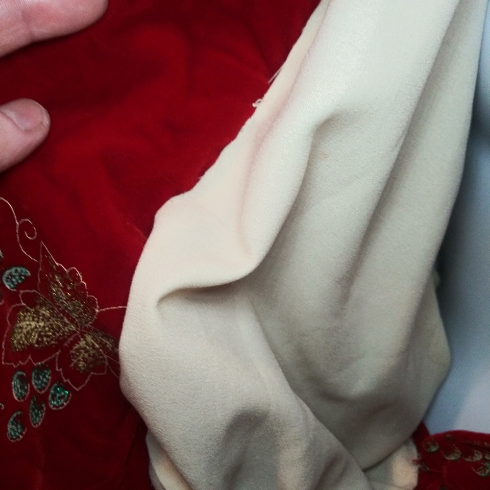 Vintage 1930-40's Handmade Scarlet Velvet Wrap Blouse With Stamped Grape Pattern - Picture 10 of 16